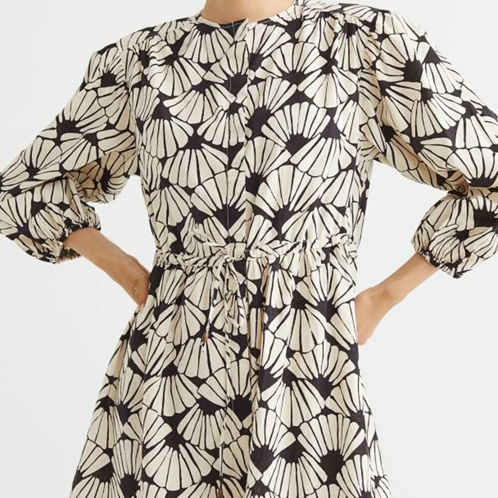 Boho Linen Blend Graphic Shell Pattern Mini Dress… - image 2